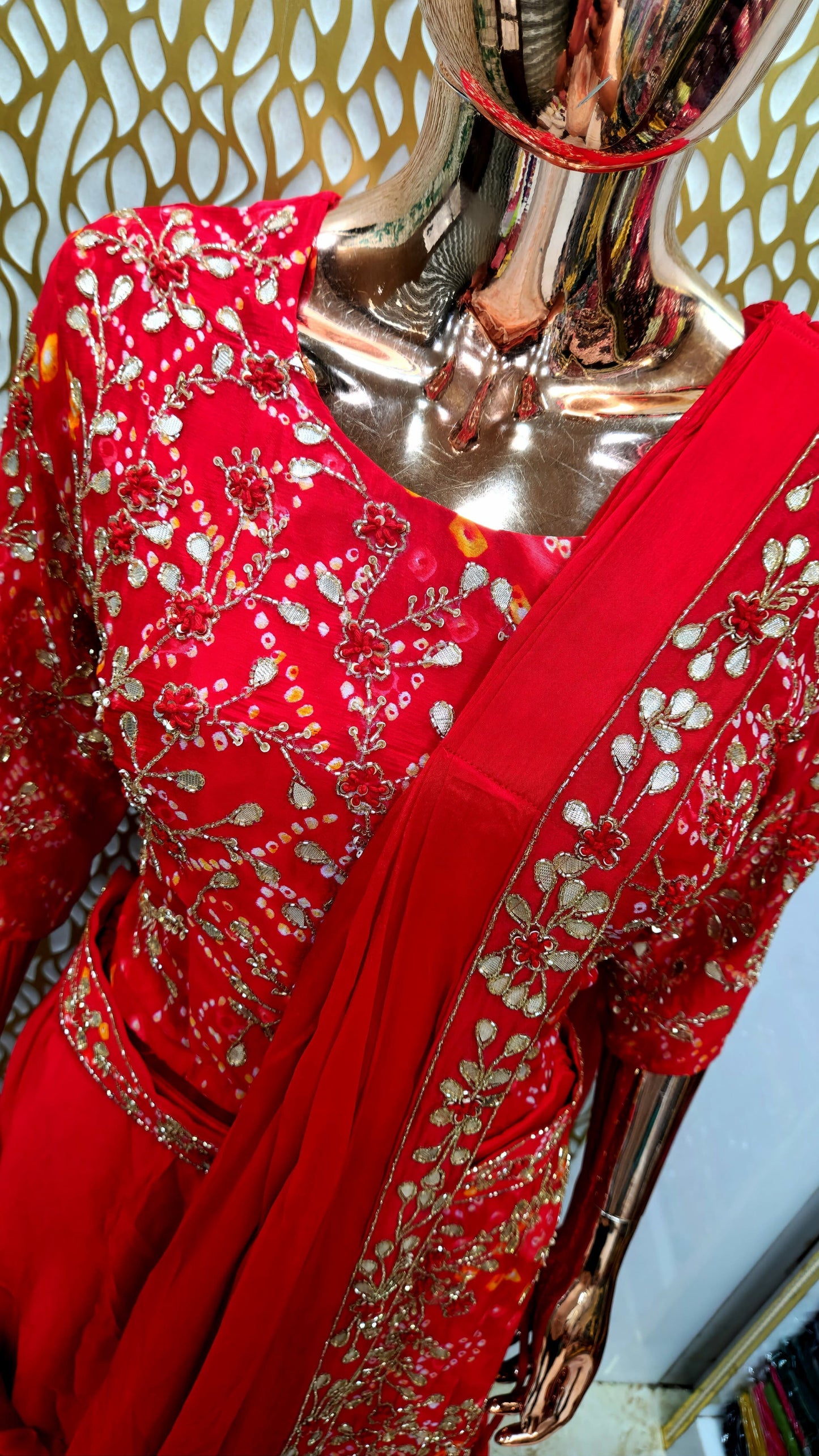 Embellished Crop Top With Drape Skirt And Belt