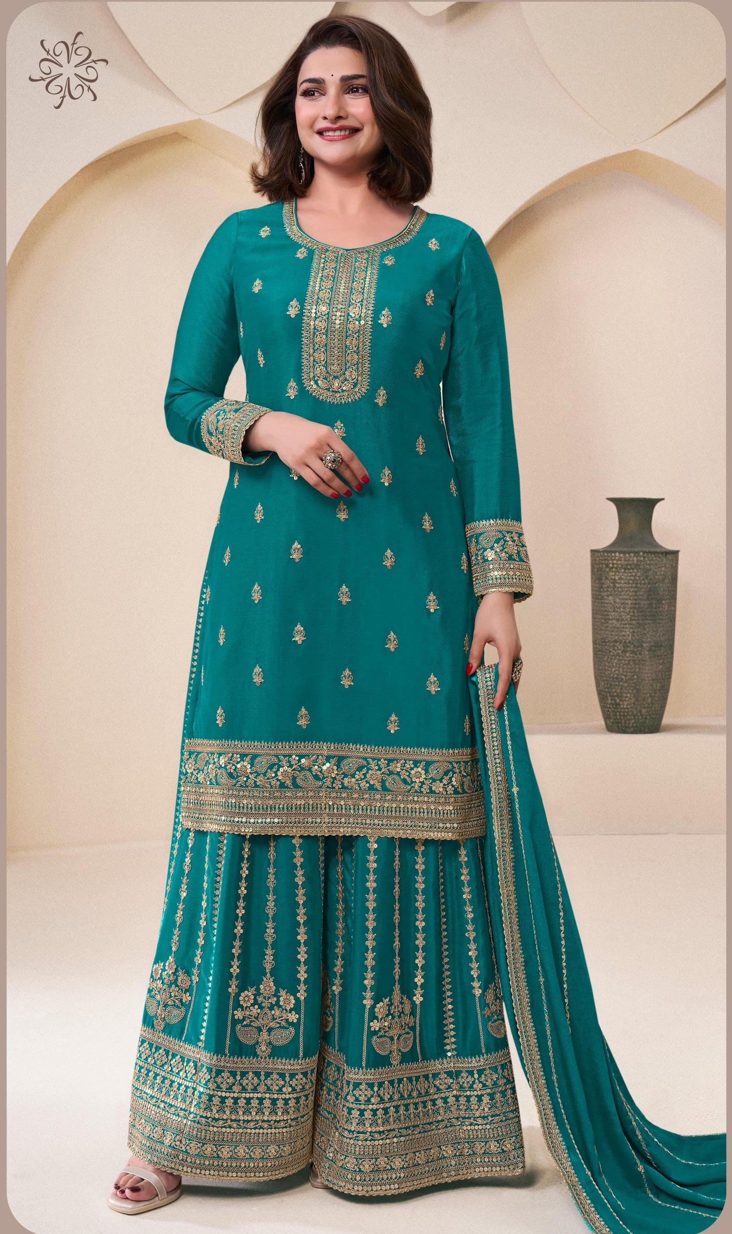 Embroidered Sharara Style Suit