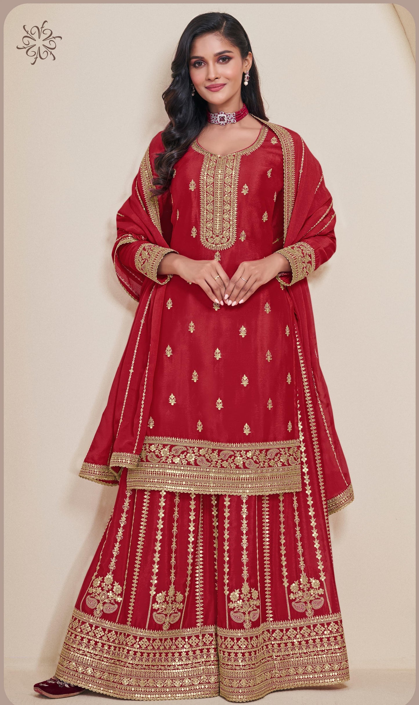 Embroidered Sharara Style Suit