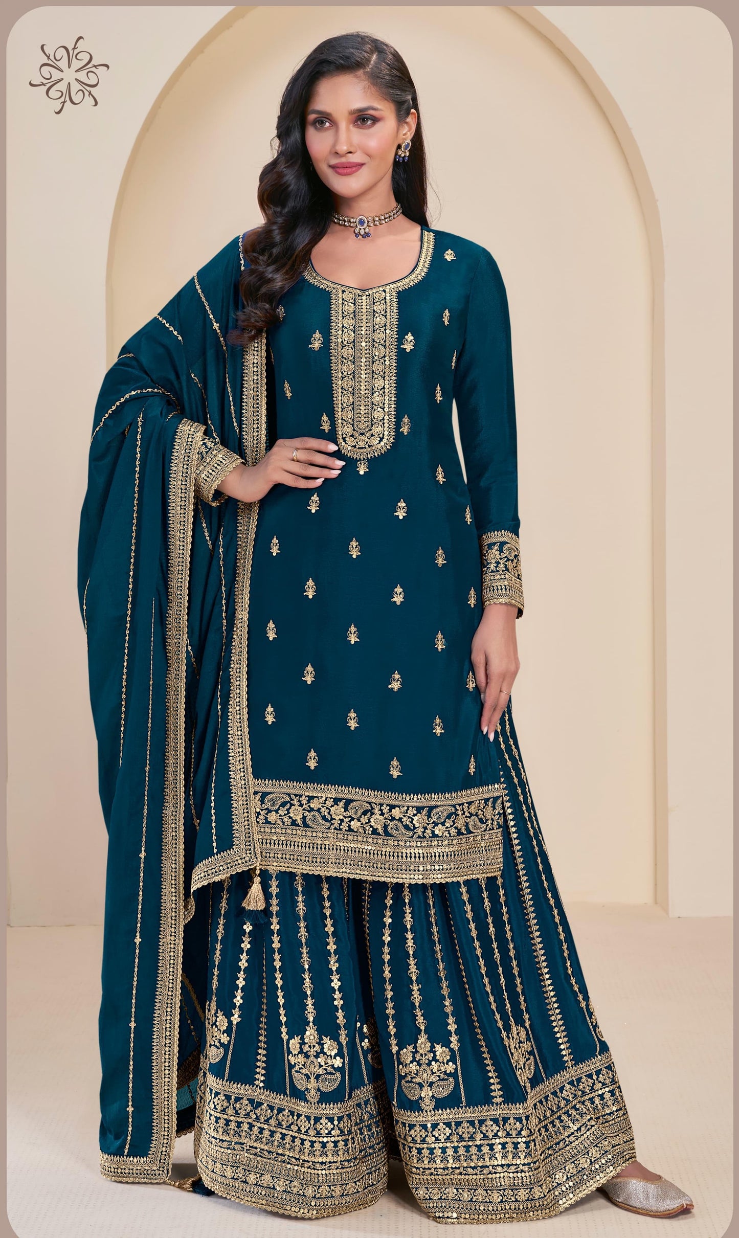 Embroidered Sharara Style Suit