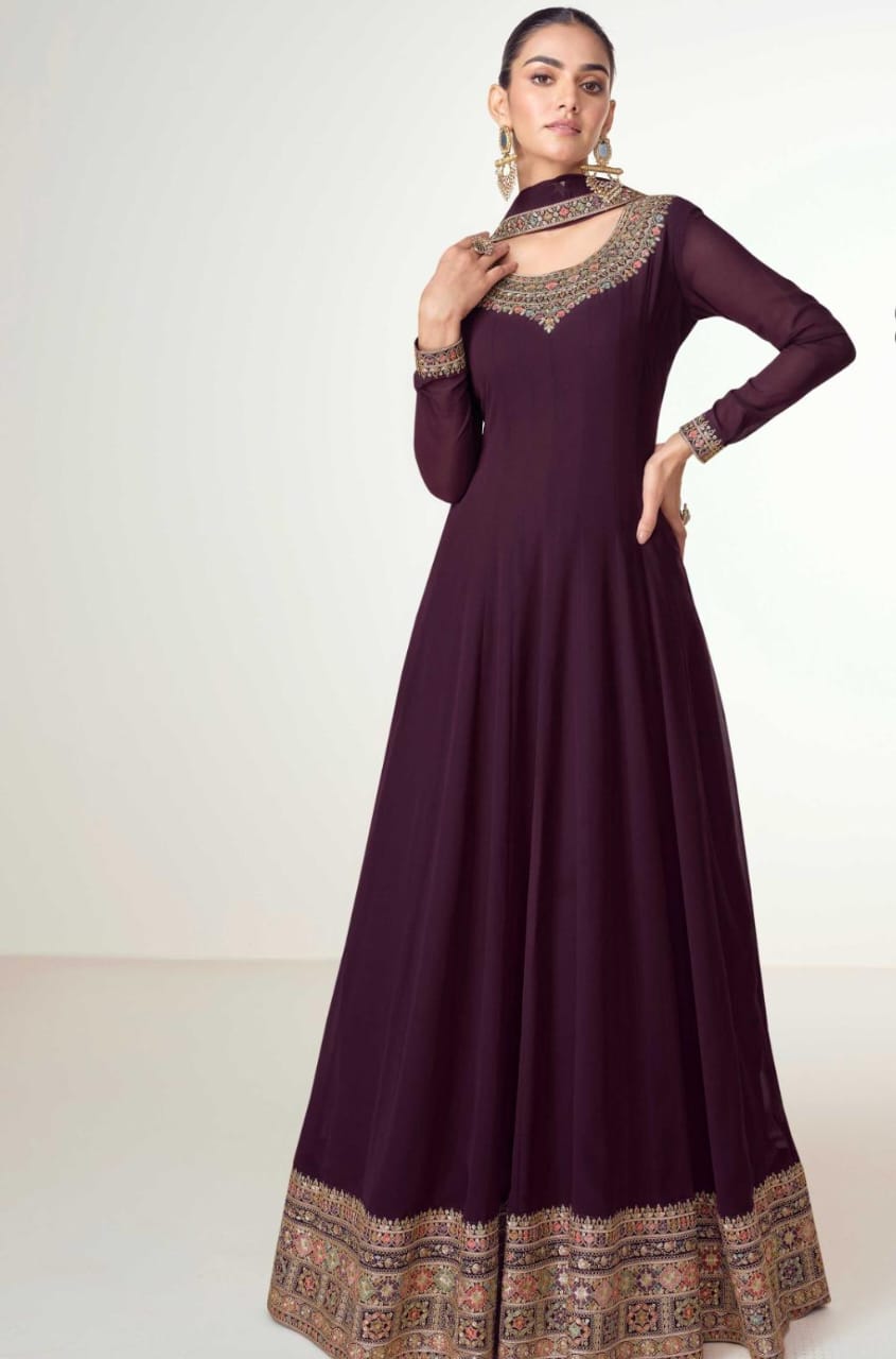 Embroidered Gown With Dupatta