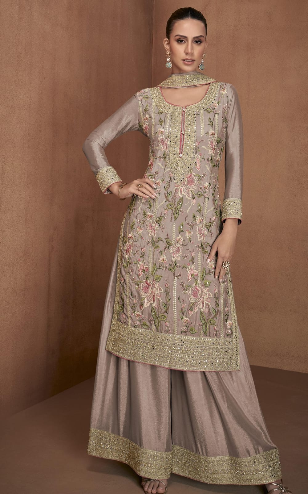 Sharara Style Embroidered Suit