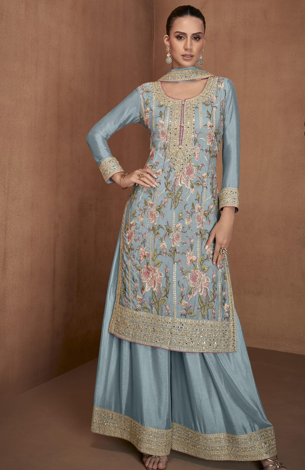 Sharara Style Embroidered Suit