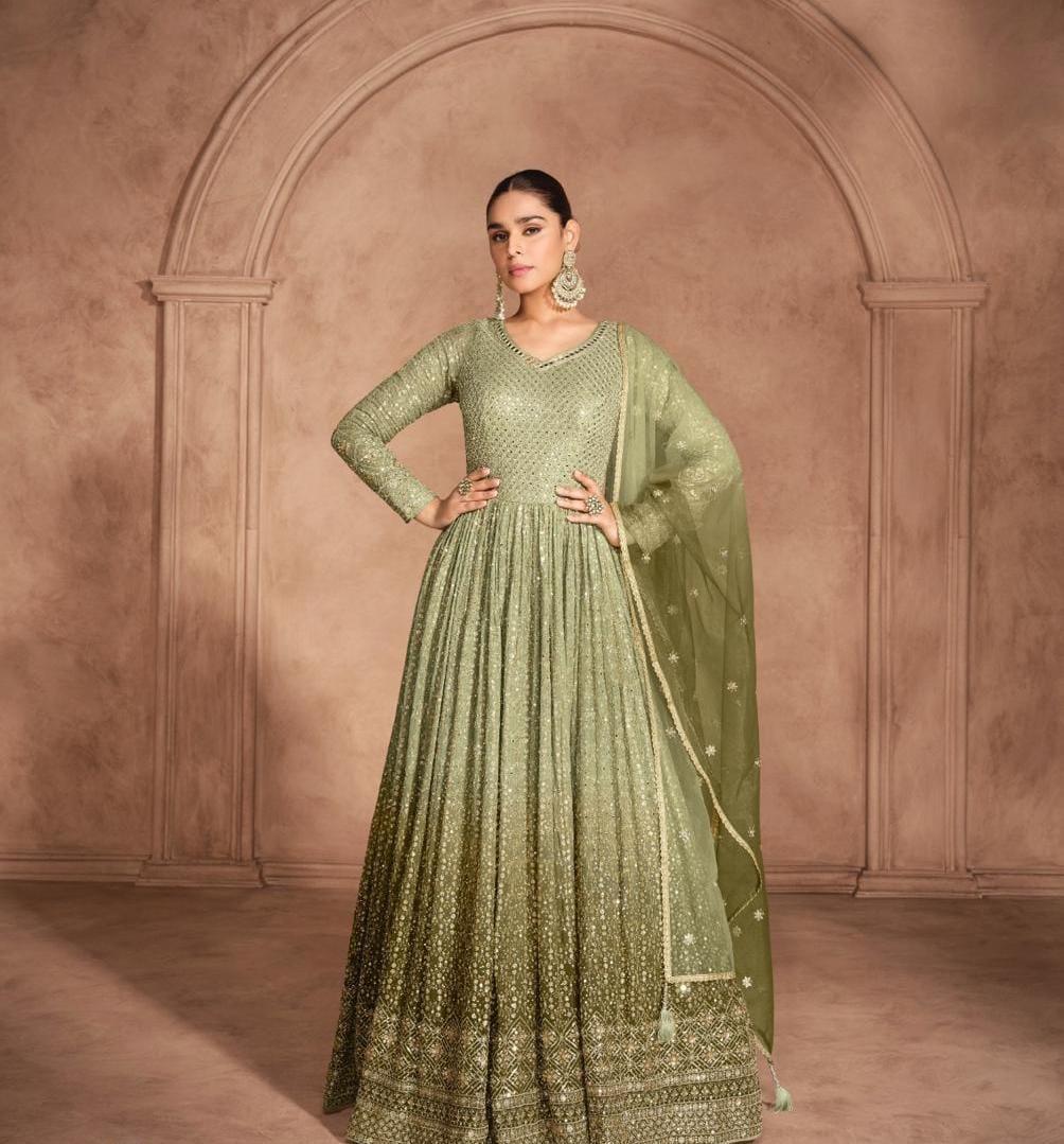 Embroidered Gown With Dupatta