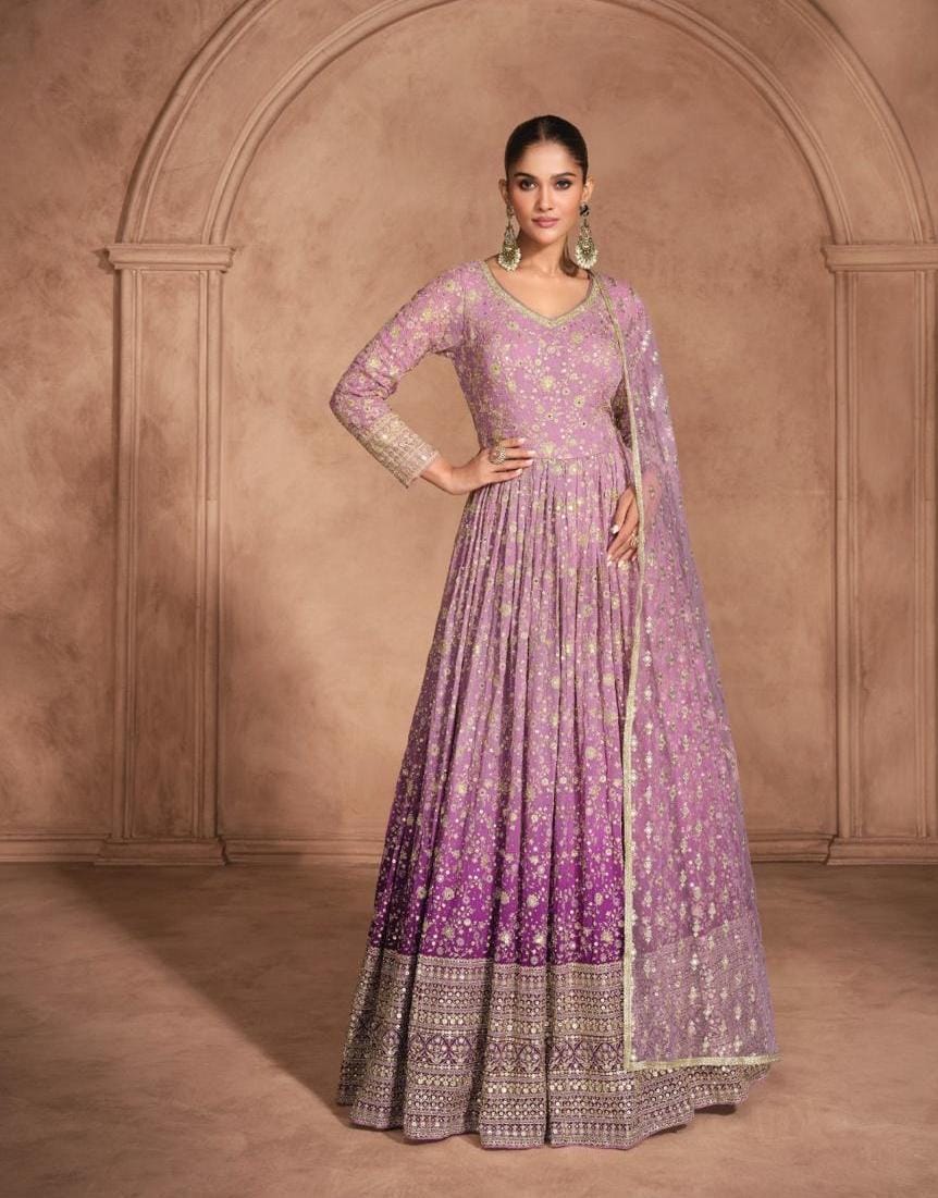 Embroidered Gown With Dupatta