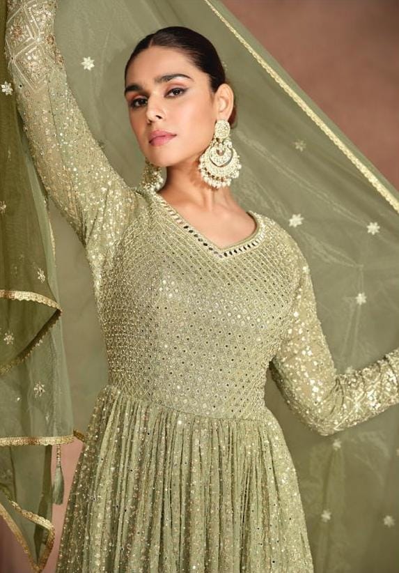 Embroidered Gown With Dupatta