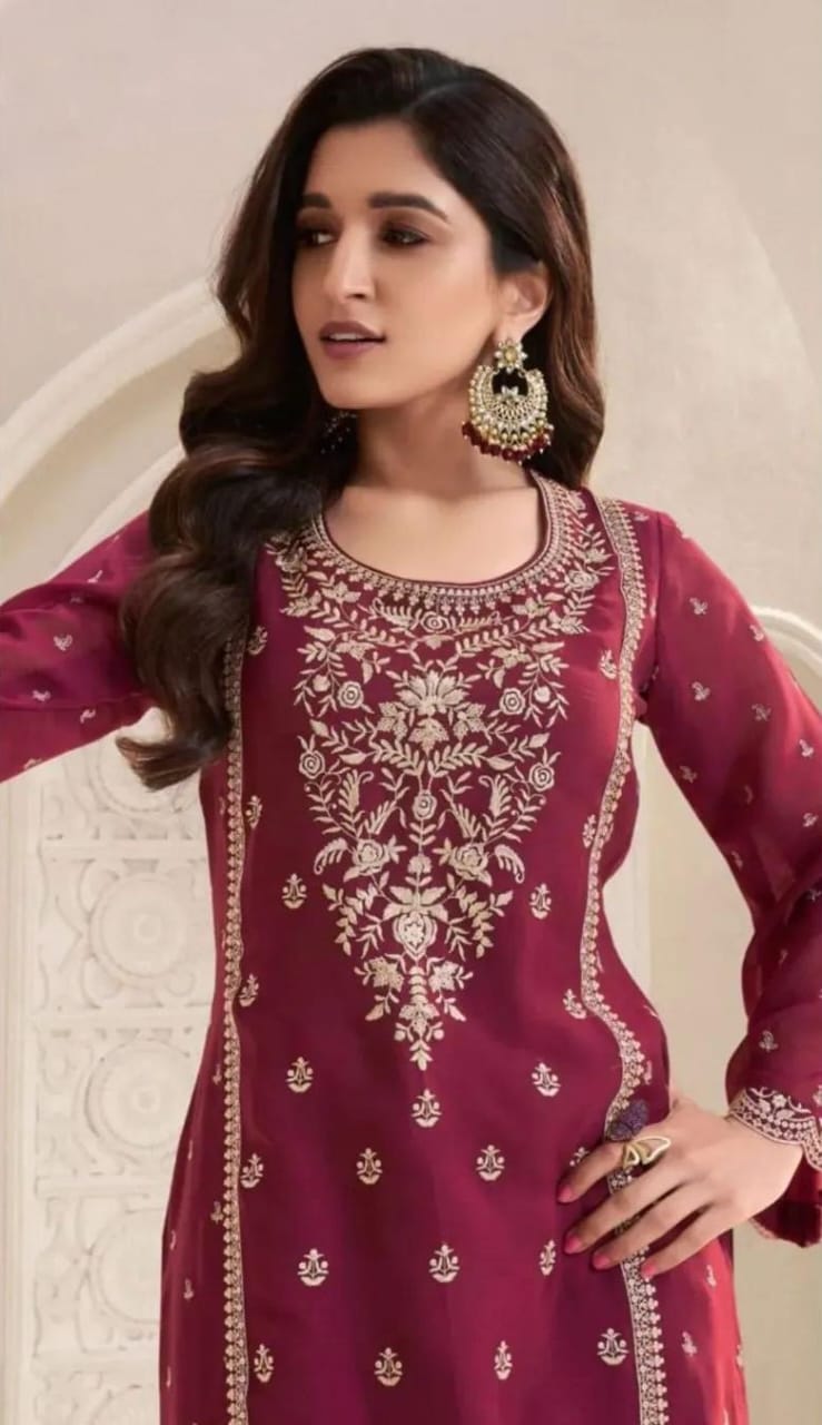 Chiffon Embroidered Suit
