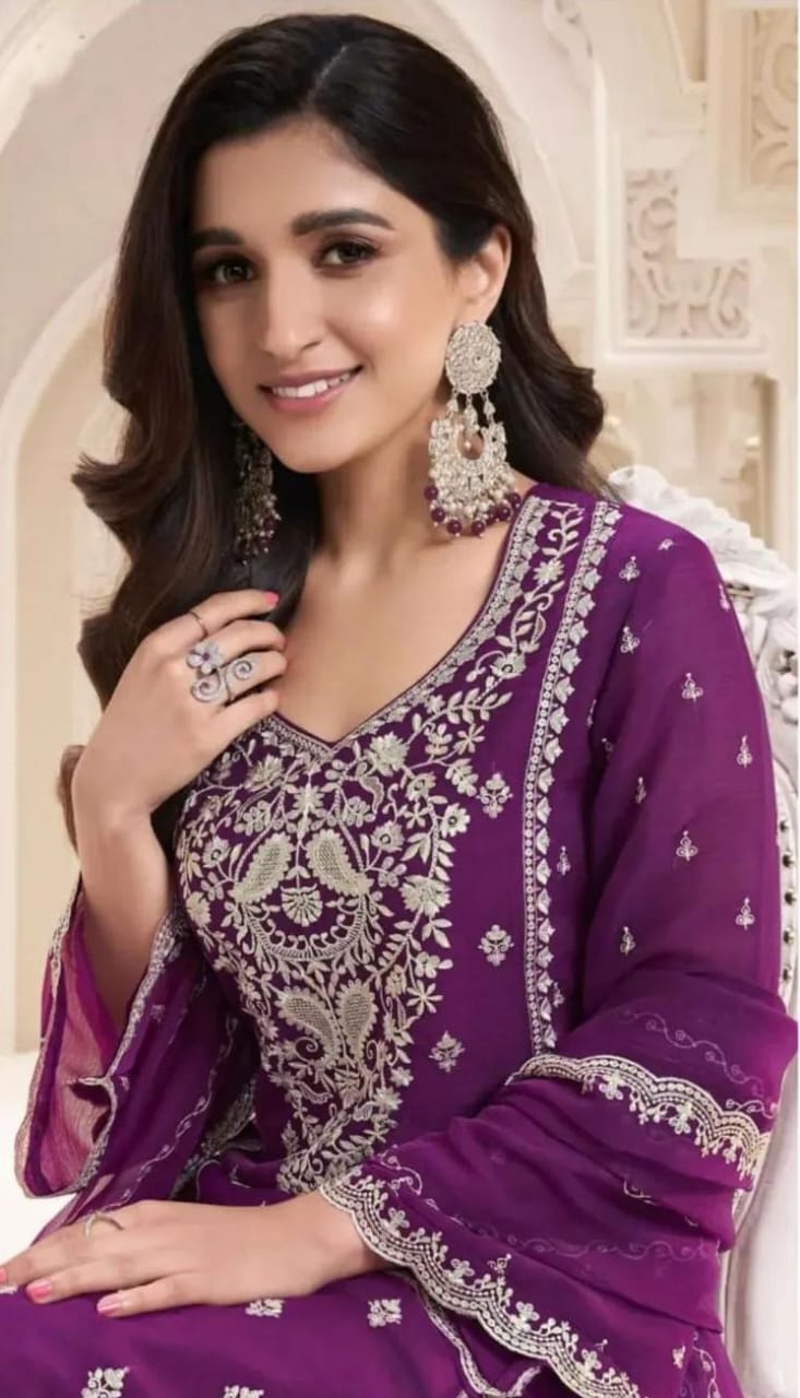 Chiffon Embroidered Suit