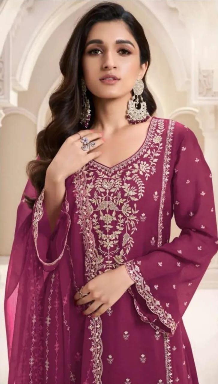 Chiffon Embroidered Suit