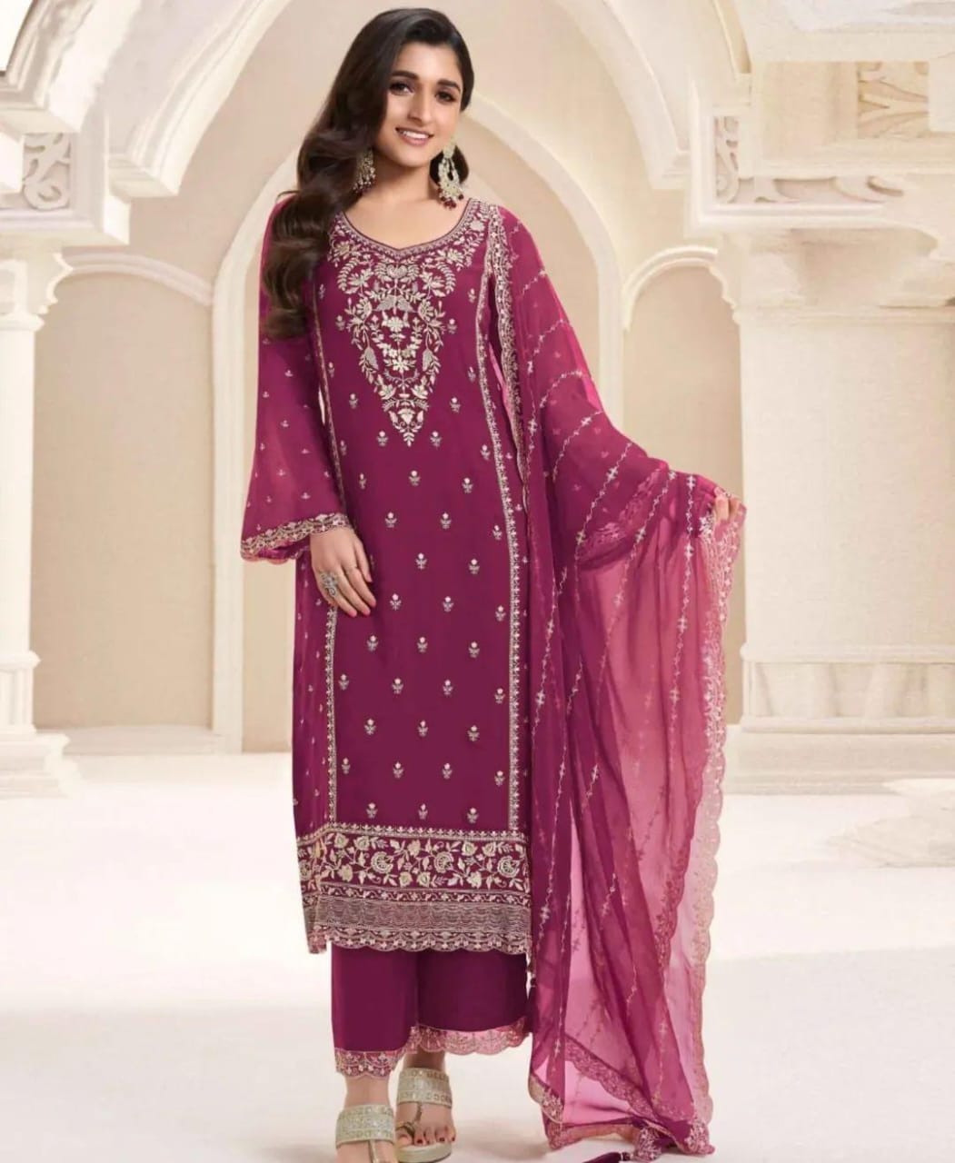 Chiffon Embroidered Suit