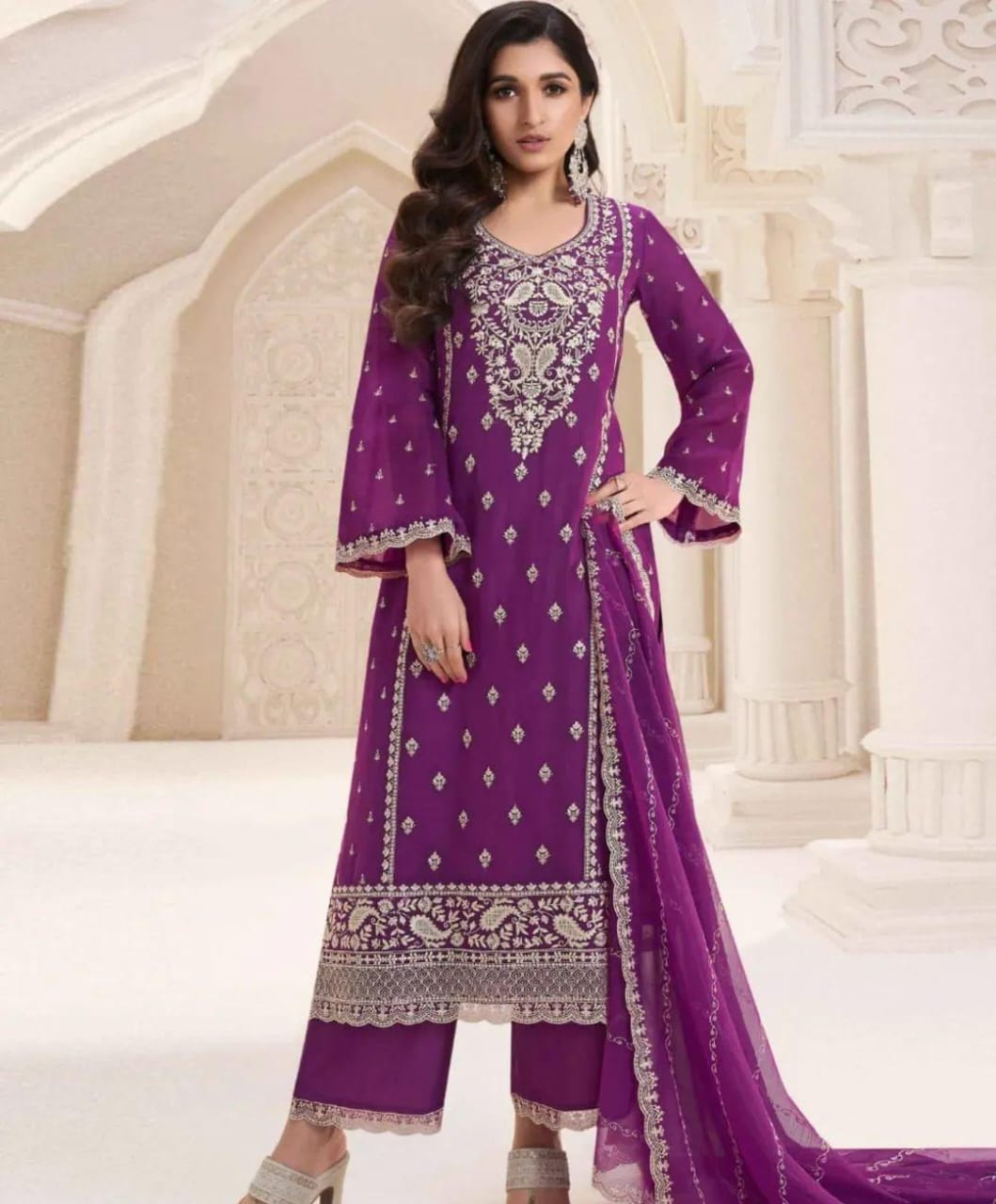 Chiffon Embroidered Suit