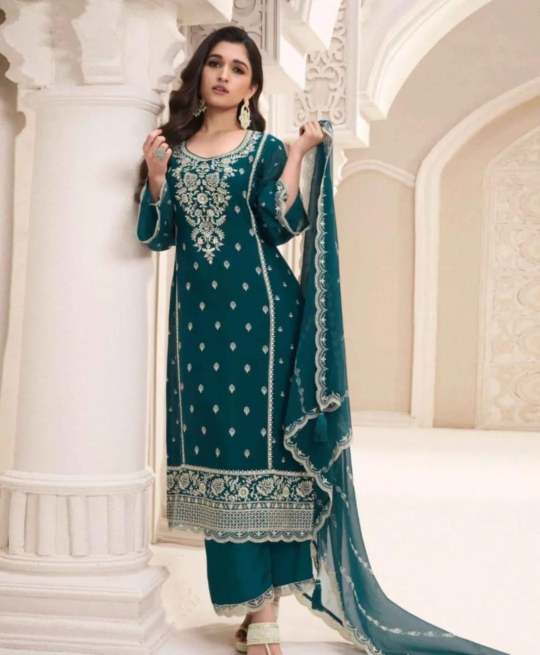 Chiffon Embroidered Suit
