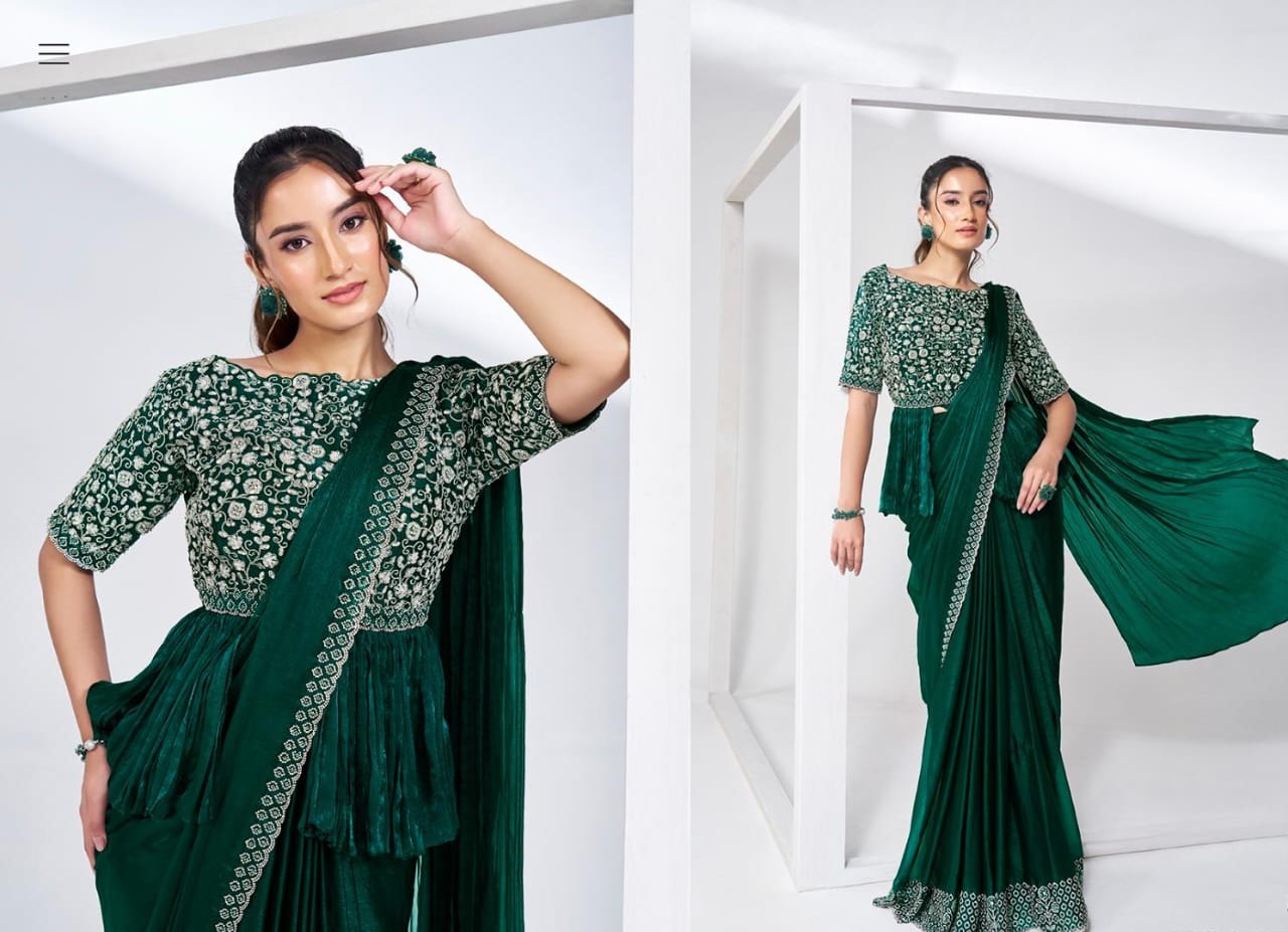 Ready To Wear Saree With Embroidered Stitched Blouse