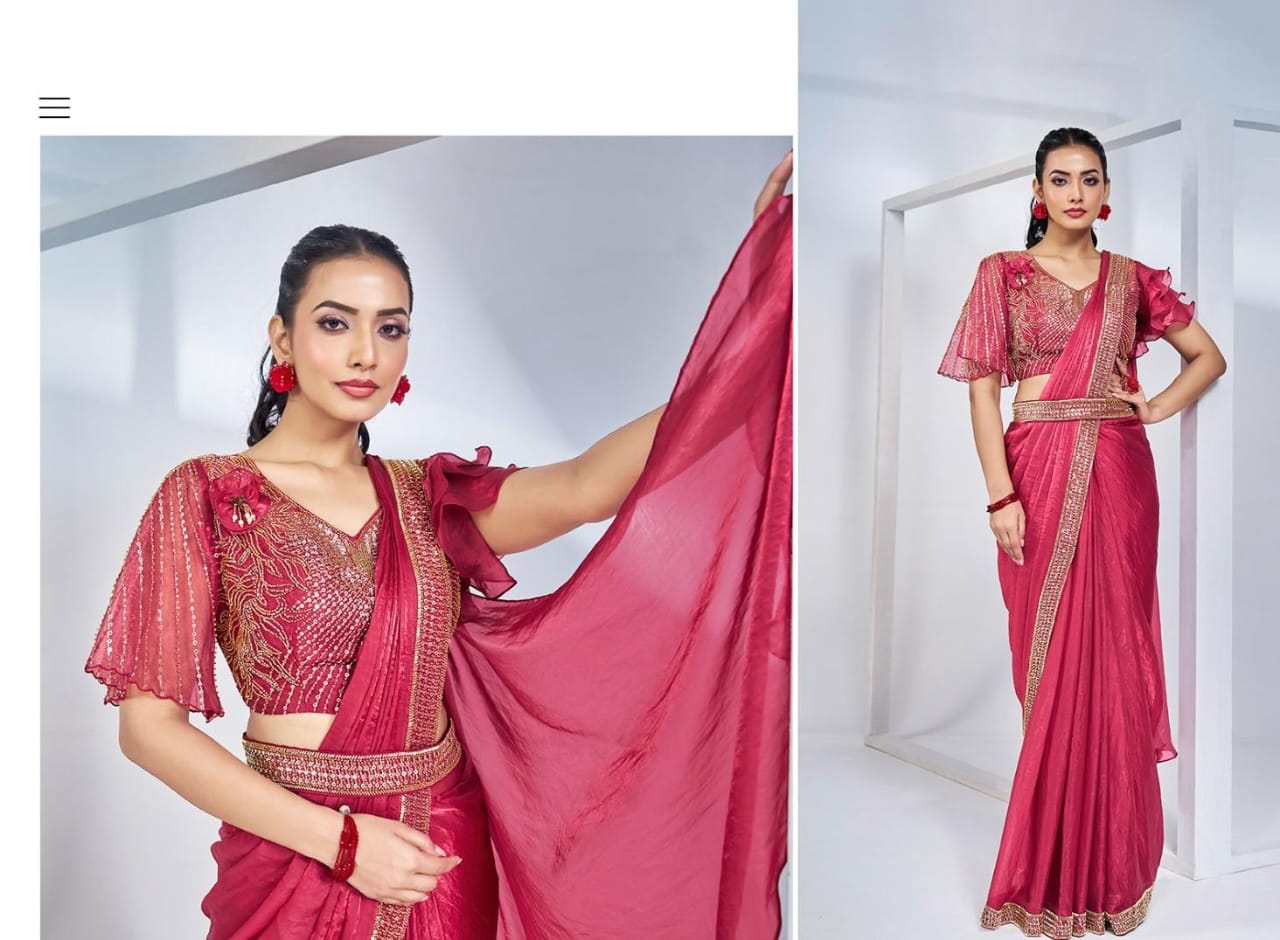 Ready to wear saree with stitched blouse and belt