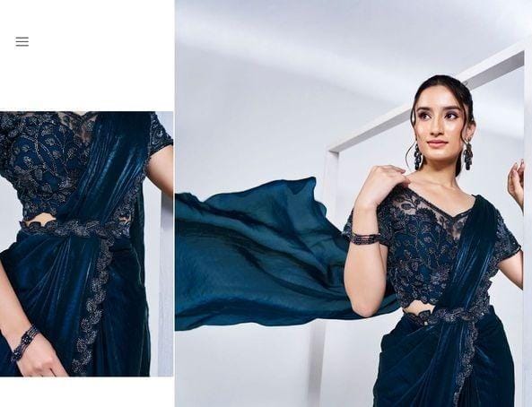 Ready To Wear Saree With Embroidered Stitched Blouse And Belt