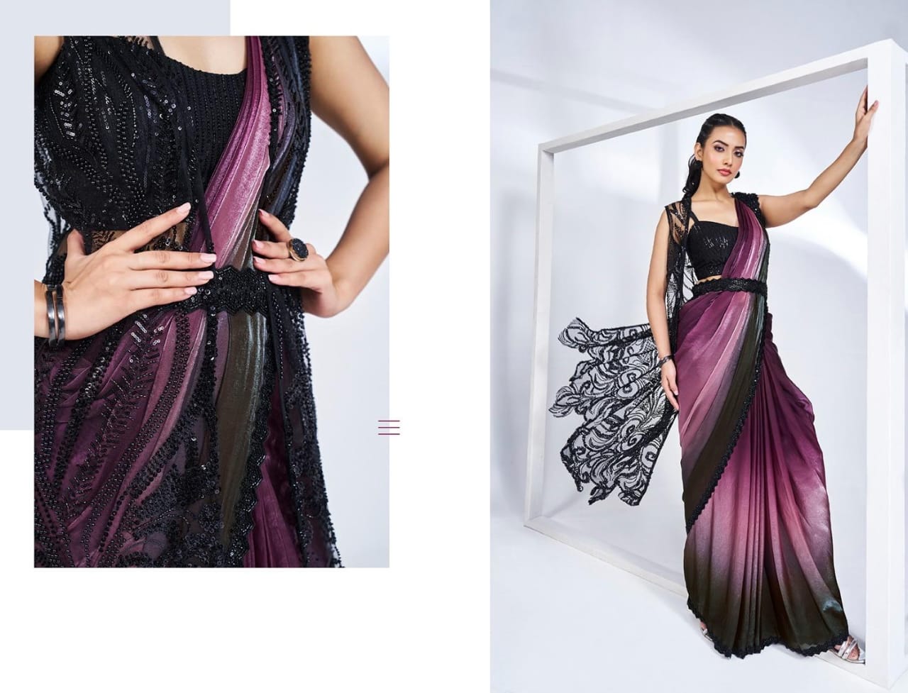 Ready to wear saree with stitched blouse,jacket and belt