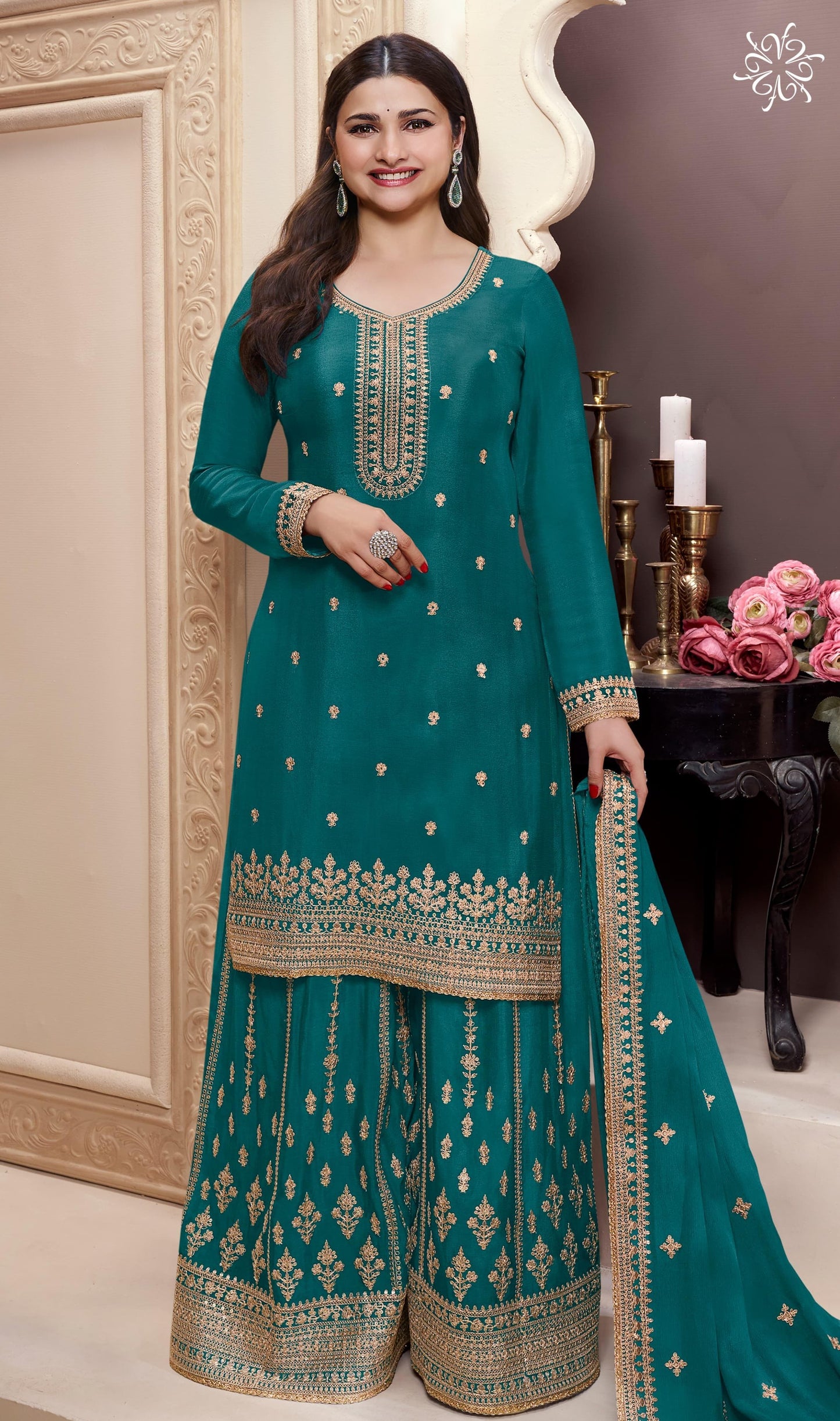 Sharara Style Embroidered Suit
