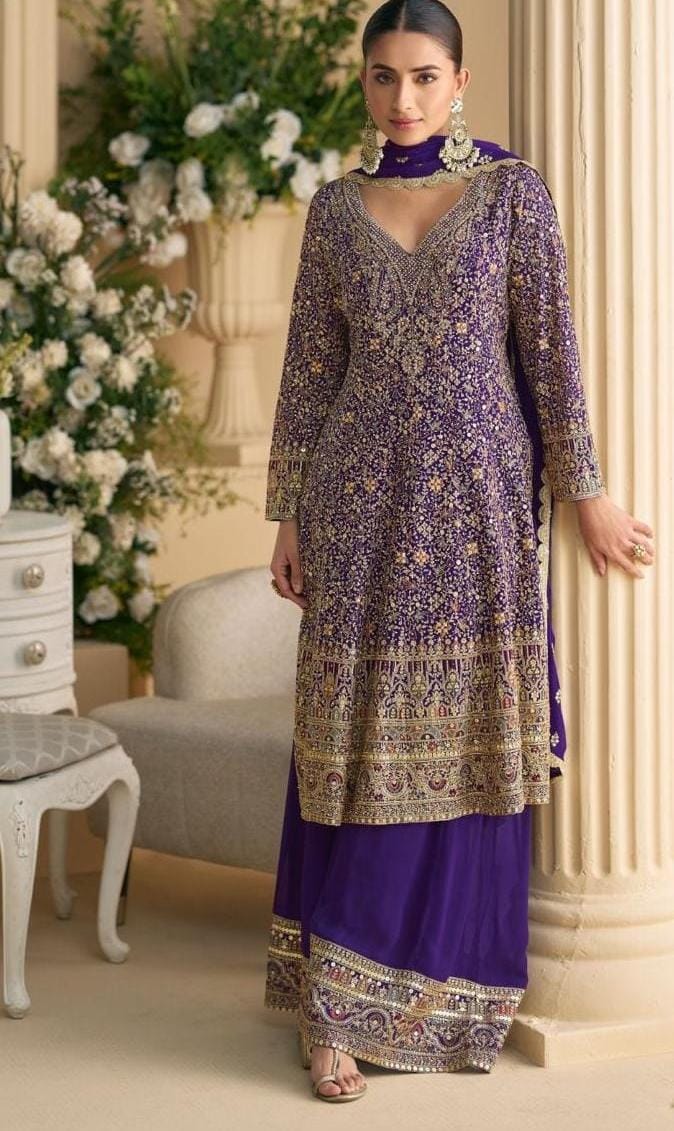 Sharara Style Embroidered Suit