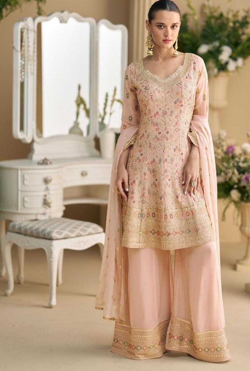 Sharara Style Embroidered Suit