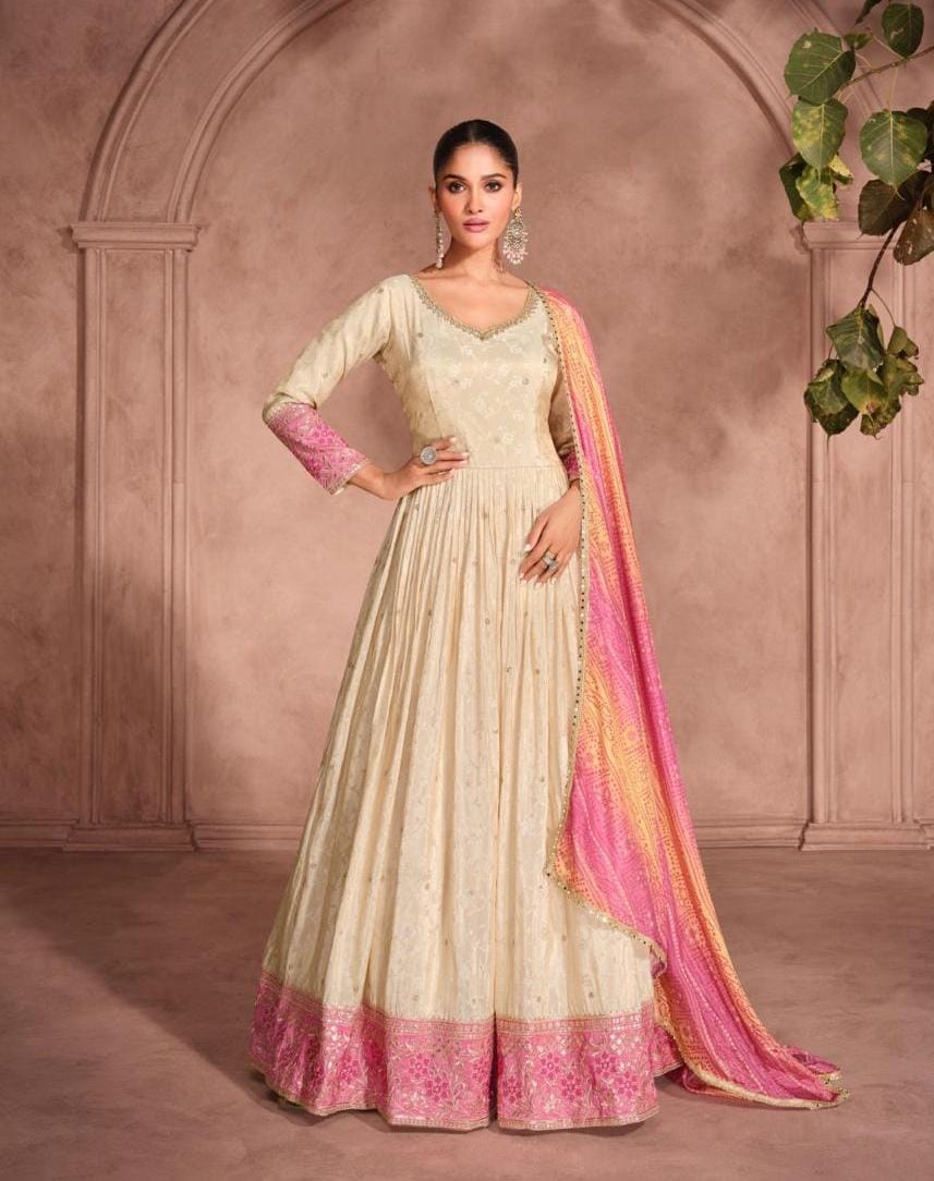 Embroidered Gown With Dupatta