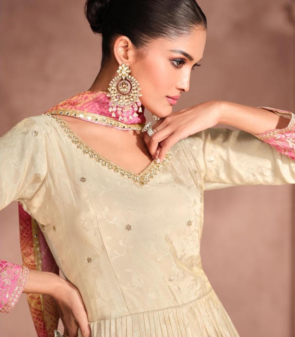 Embroidered Gown With Dupatta