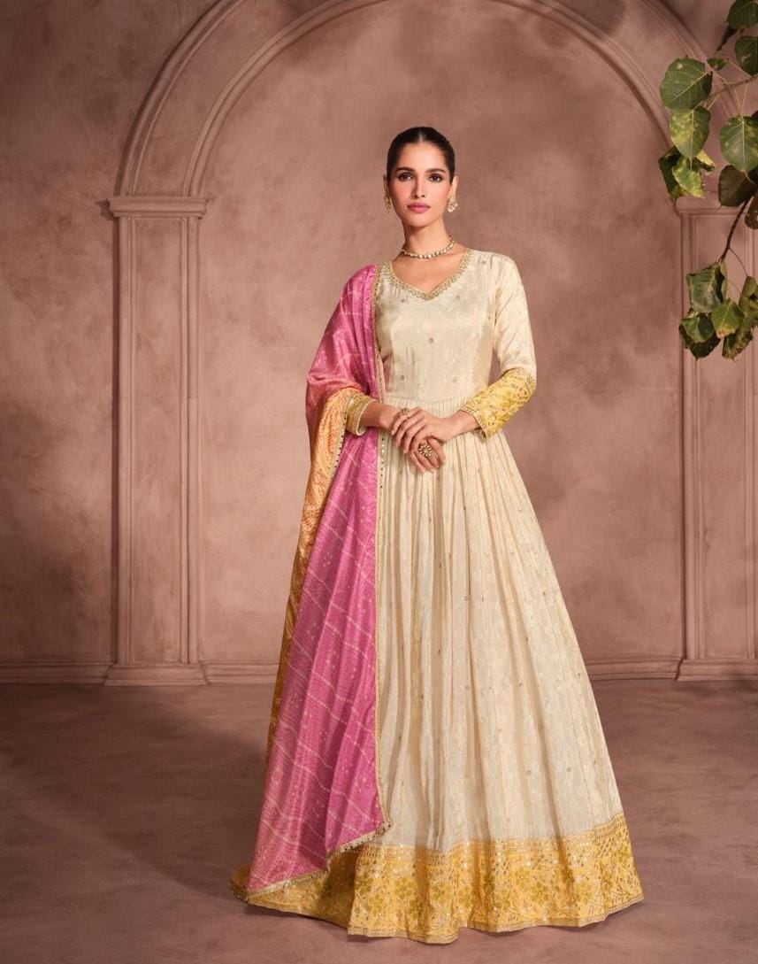 Embroidered Gown With Dupatta