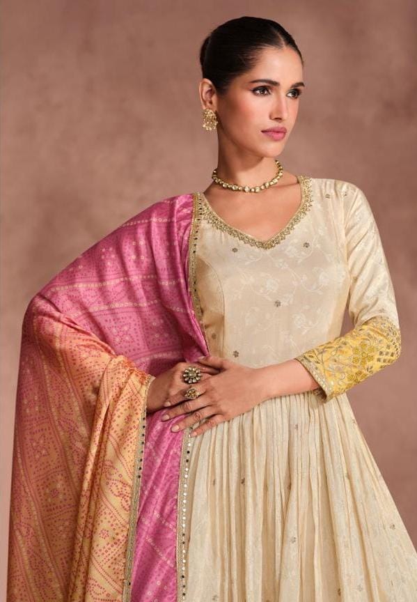 Embroidered Gown With Dupatta