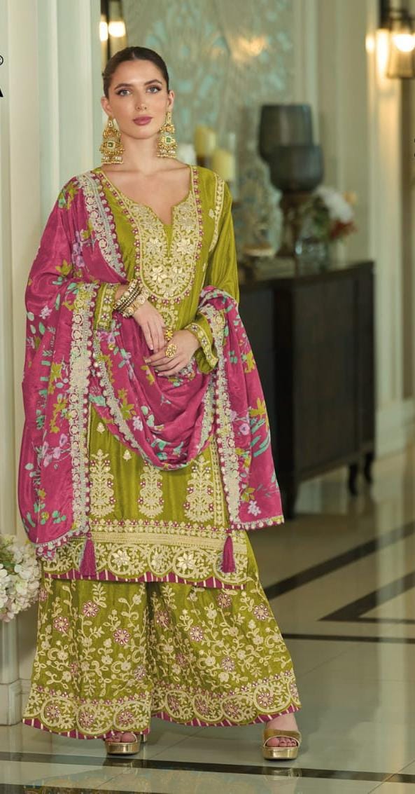 Sharara Style Embroidered Suit