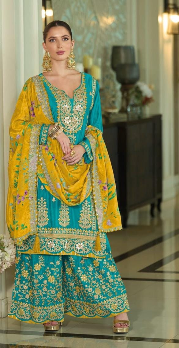 Sharara Style Embroidered Suit