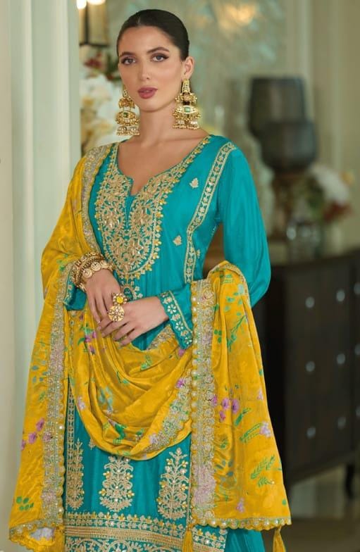 Sharara Style Embroidered Suit