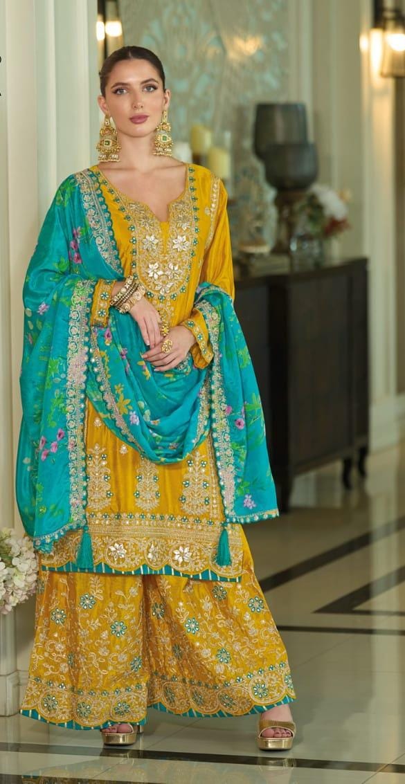 Sharara Style Embroidered Suit