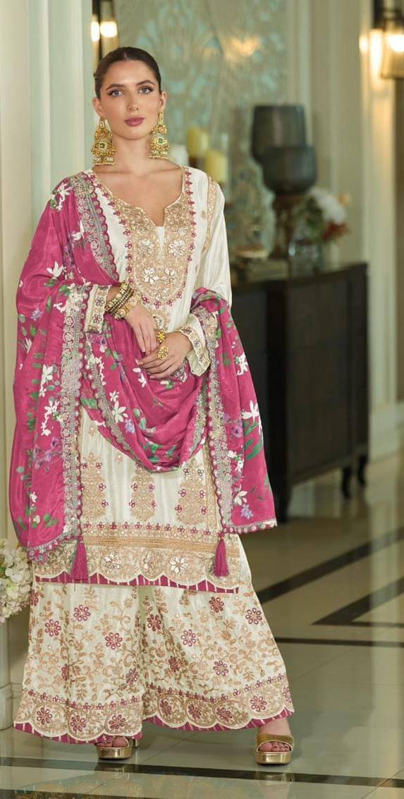 Sharara Style Embroidered Suit