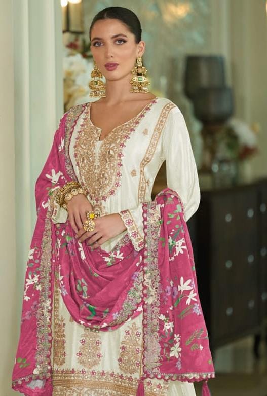 Sharara Style Embroidered Suit