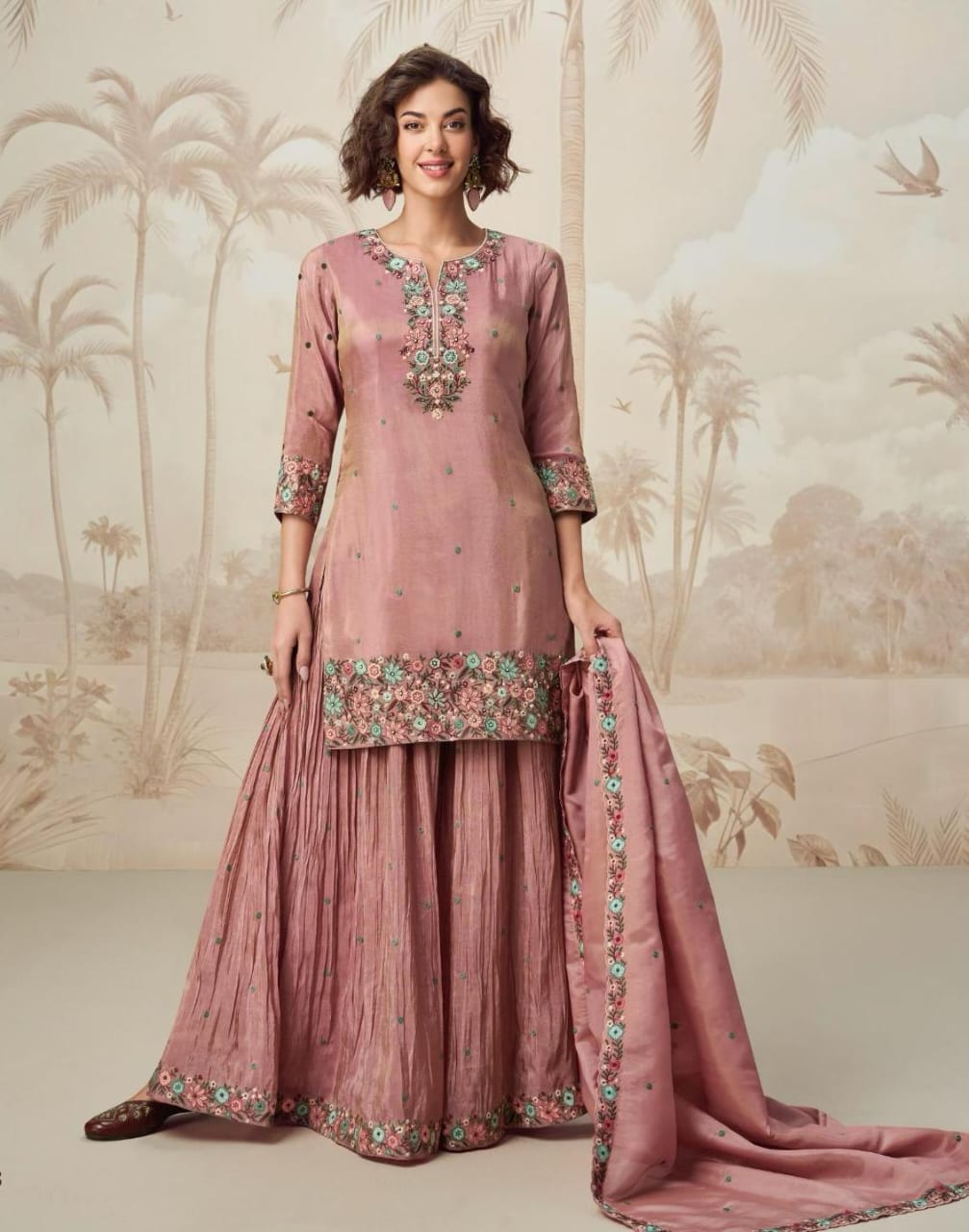 Sharara Style Embroidered Dress