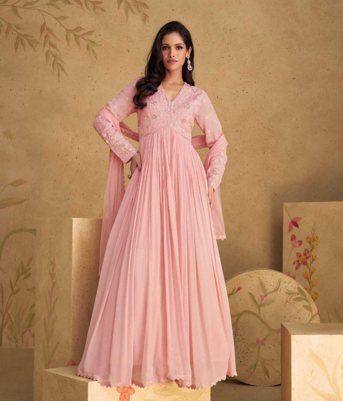 Embroidered Gown With Dupatta