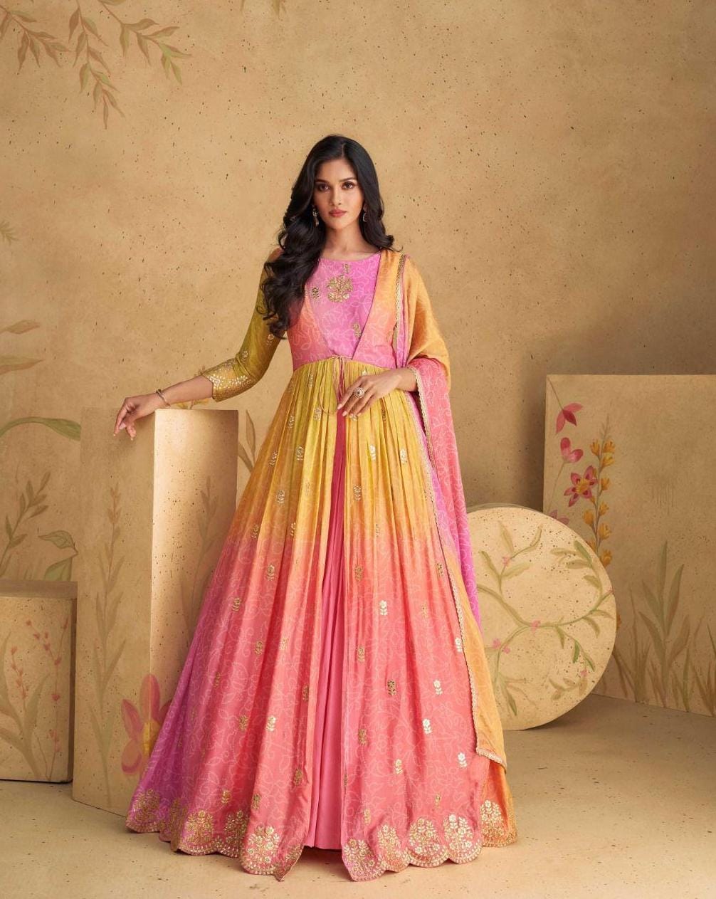 Embroidered Gown With Dupatta