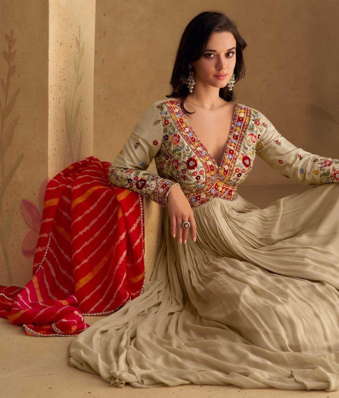 Embroidered Gown With Dupatta