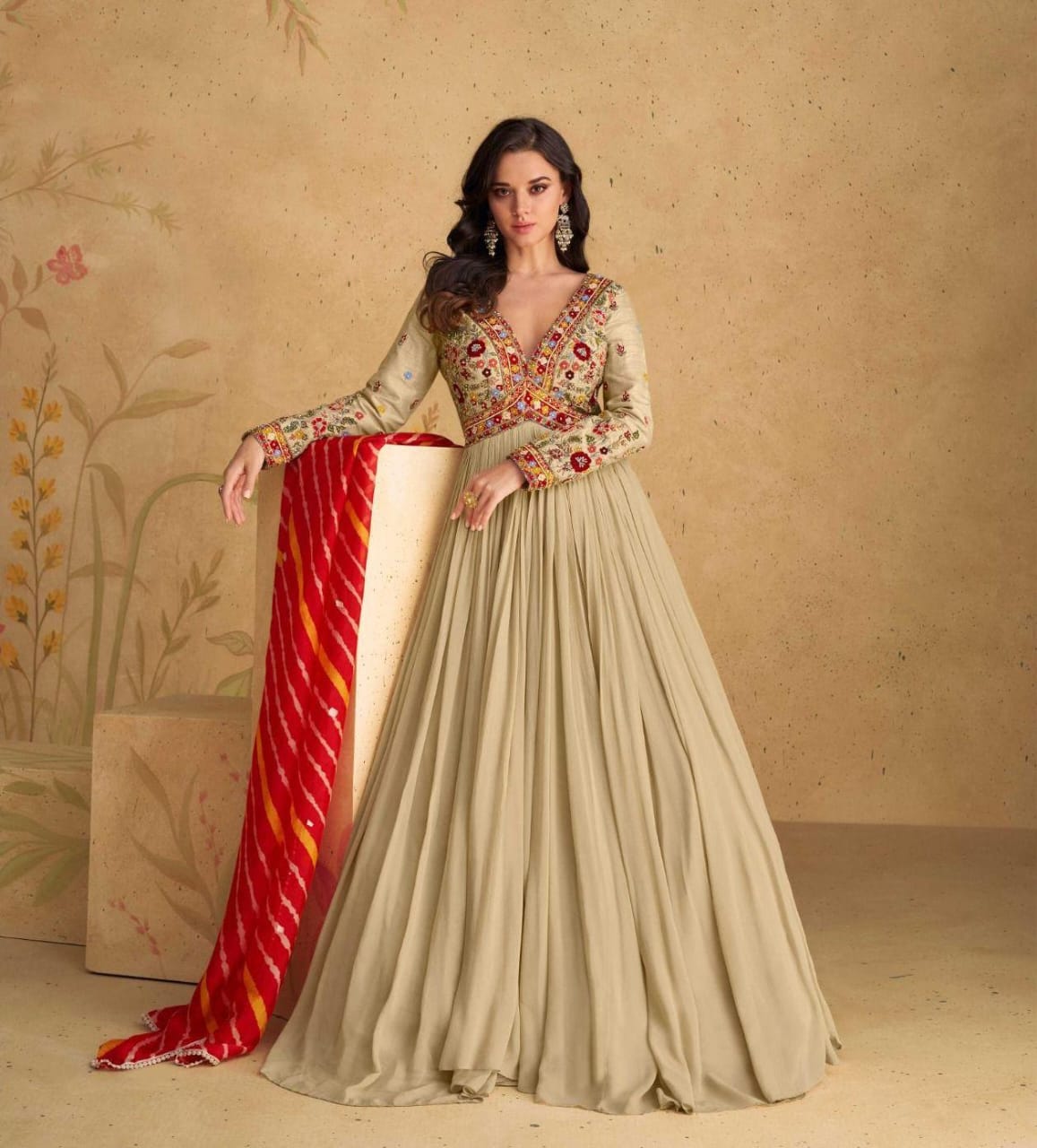 Embroidered Gown With Dupatta