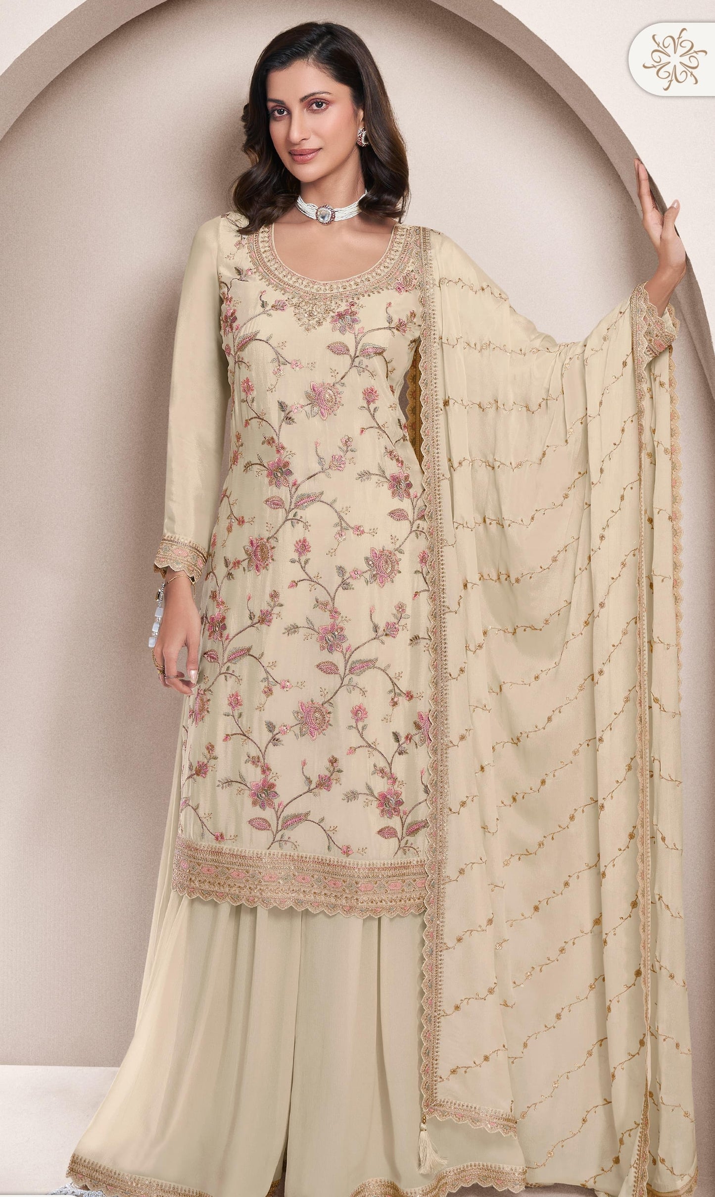 Sharara Style Embroidered Suit