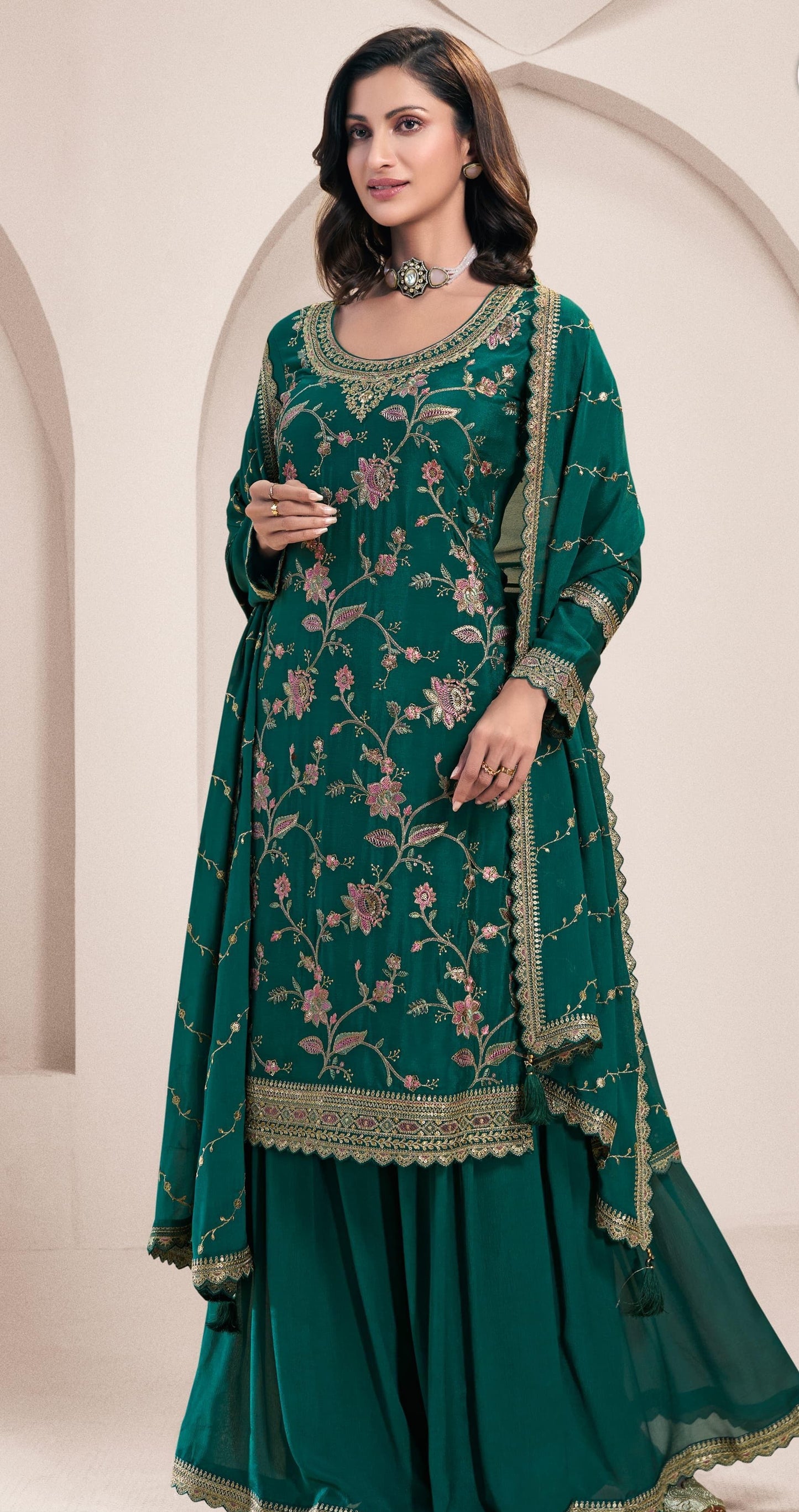 Sharara Style Embroidered Suit