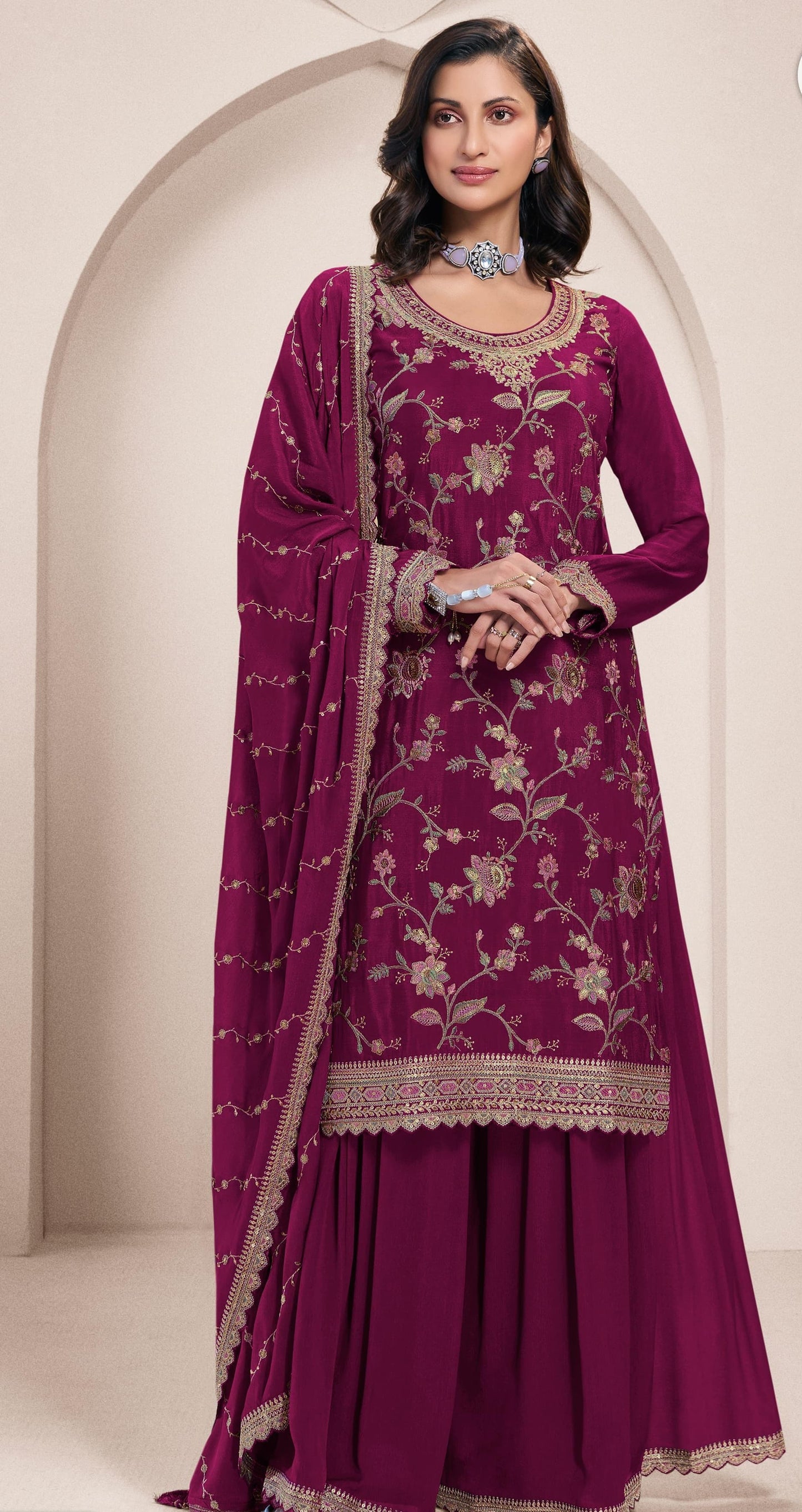 Sharara Style Embroidered Suit