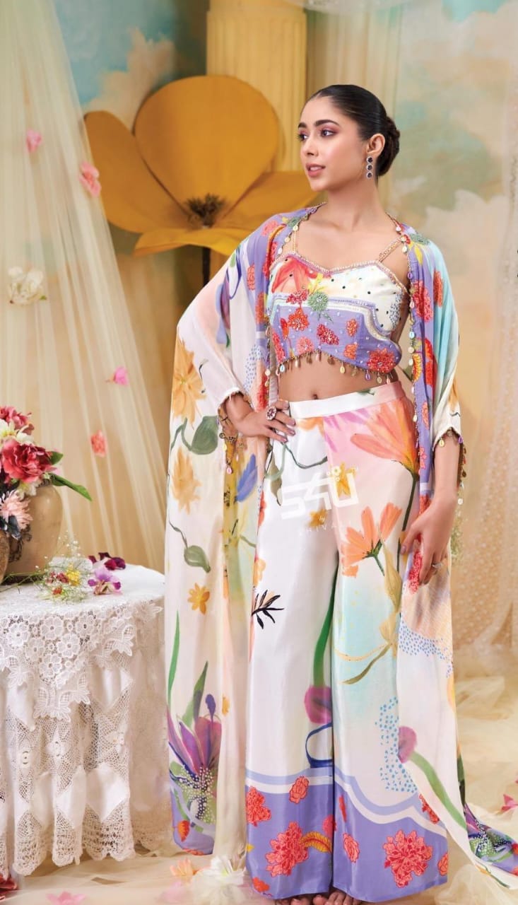 Crop Top With Plazzo And Shrug