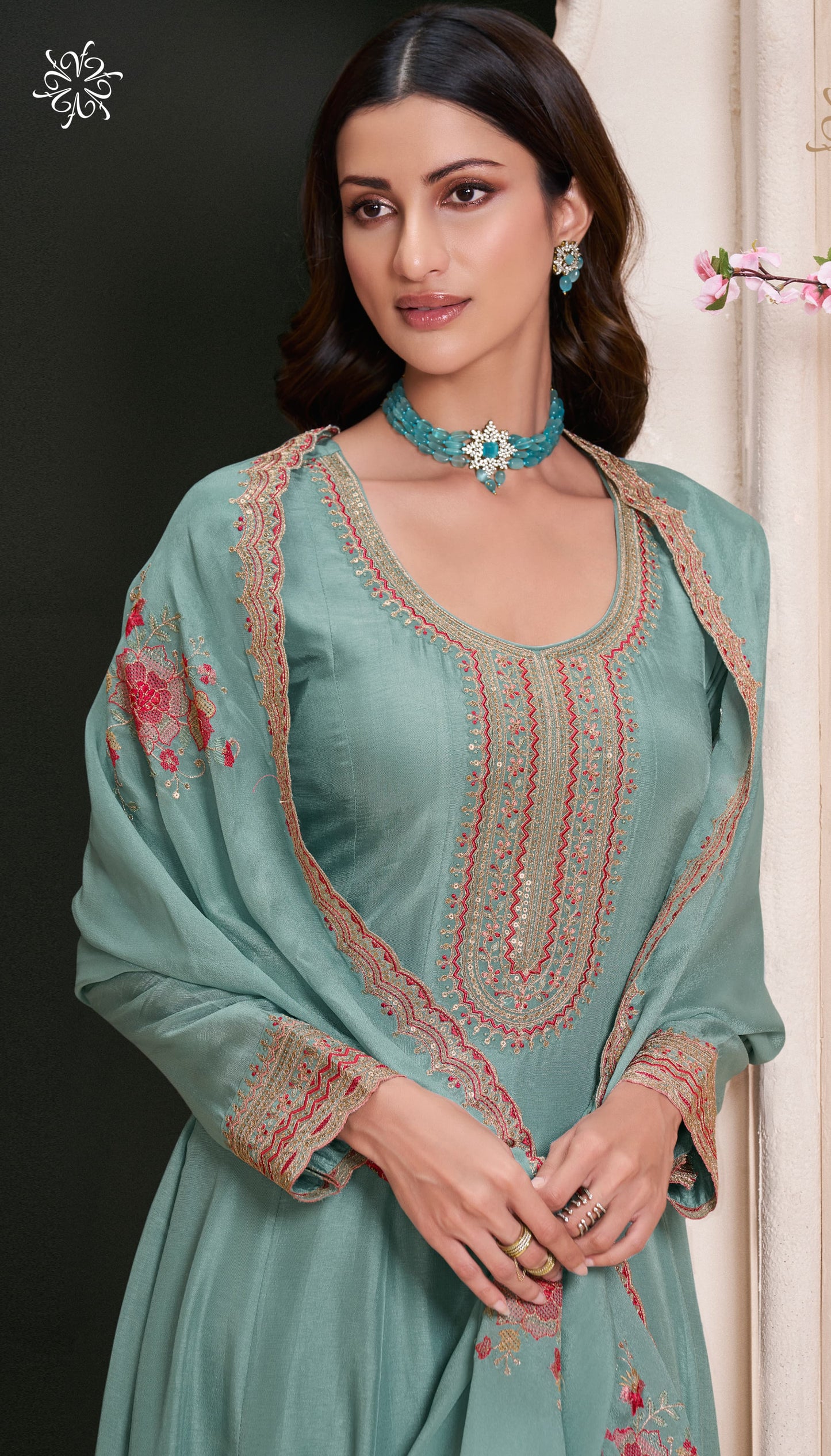 Embroidered Gown With Dupatta