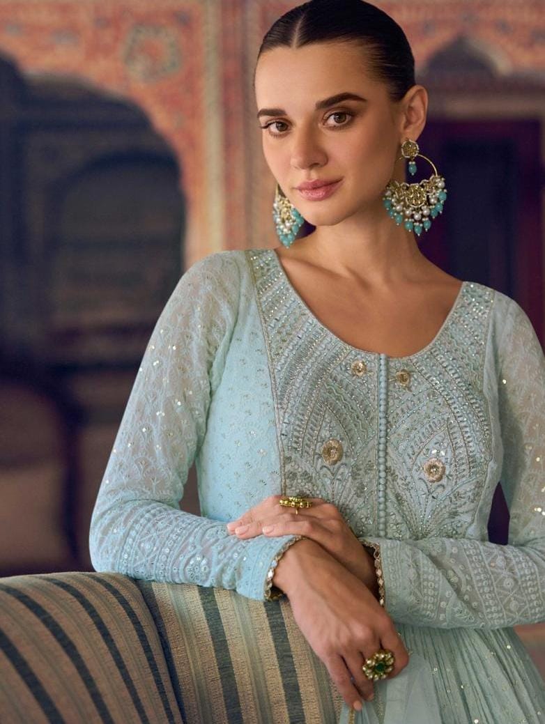 Chikankari Pattern Embroidered Gown With Dupatta