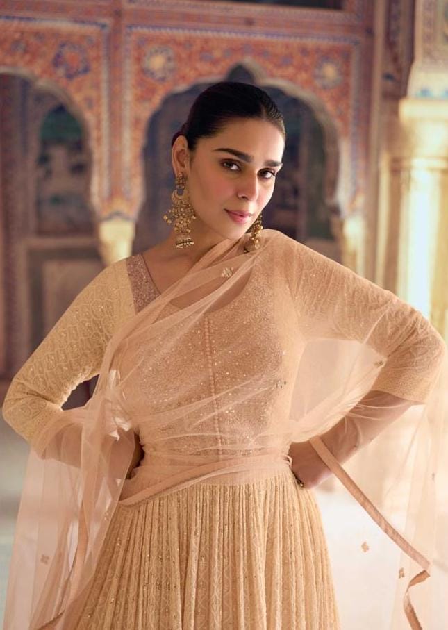 Chikankari Pattern Embroidered Gown With Dupatta