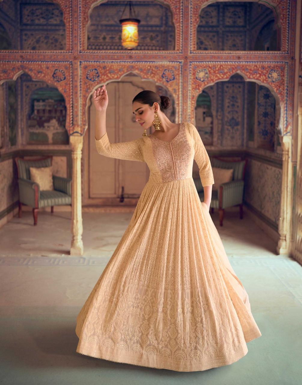 Chikankari Pattern Embroidered Gown With Dupatta