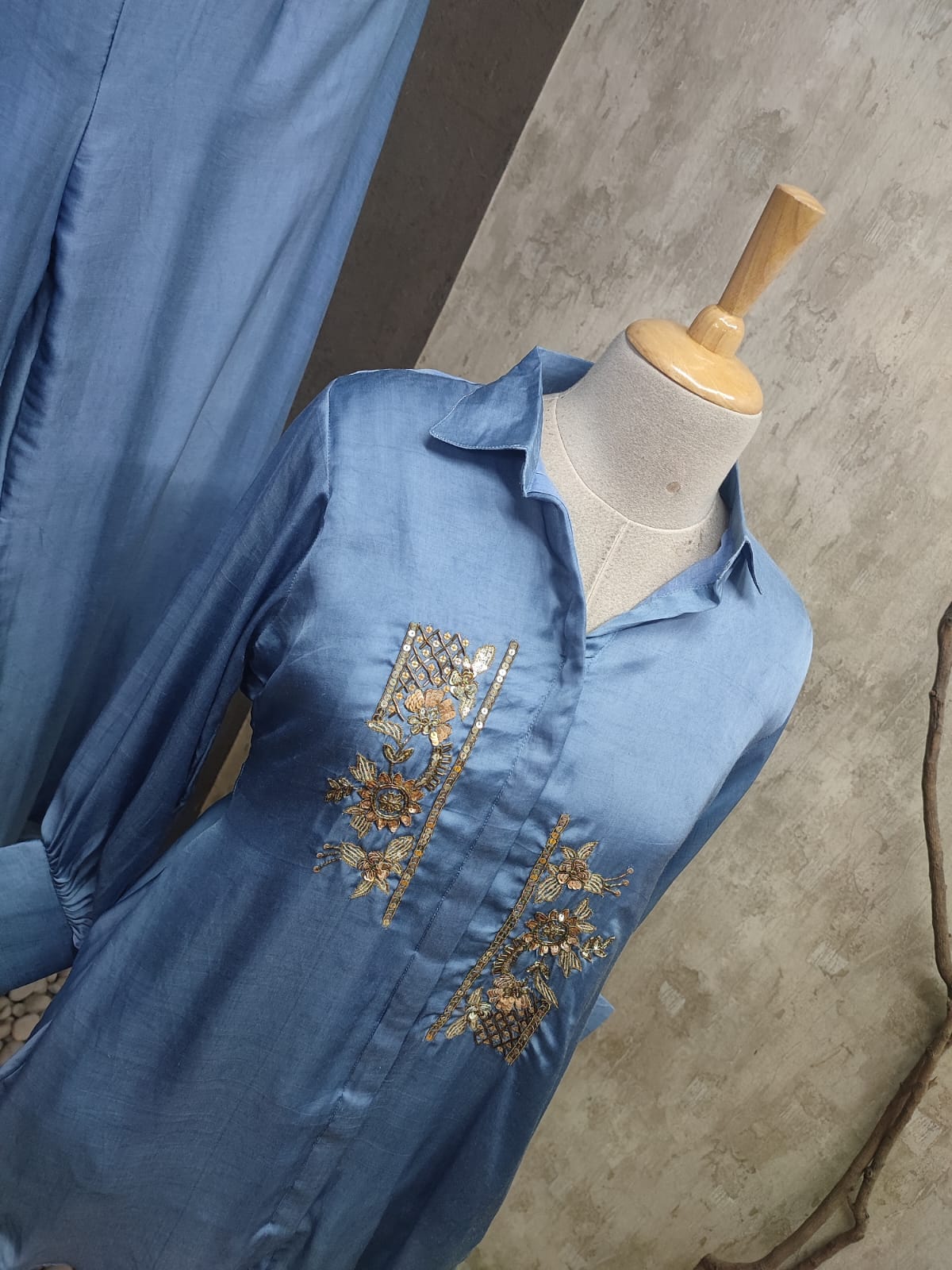 Embroidered Shirt With Flared Pants Coord Set