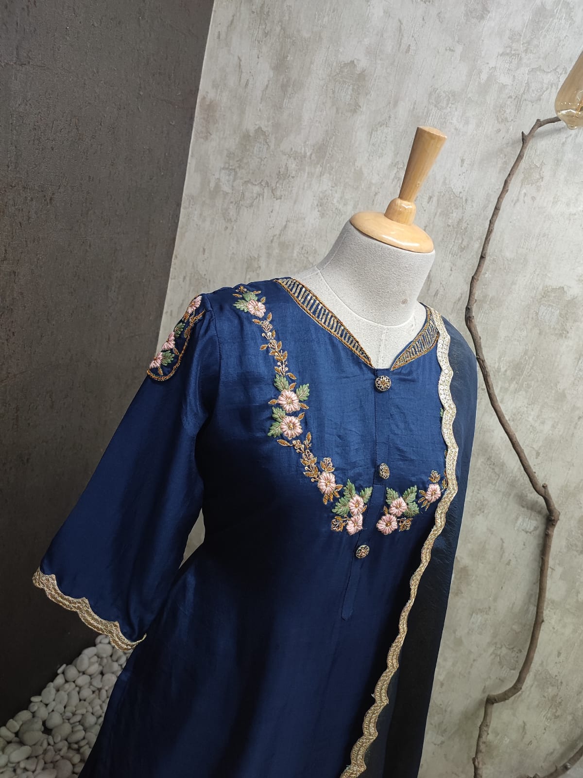 Hand Embroidered Kurti With Sharara Pants And Dupatta
