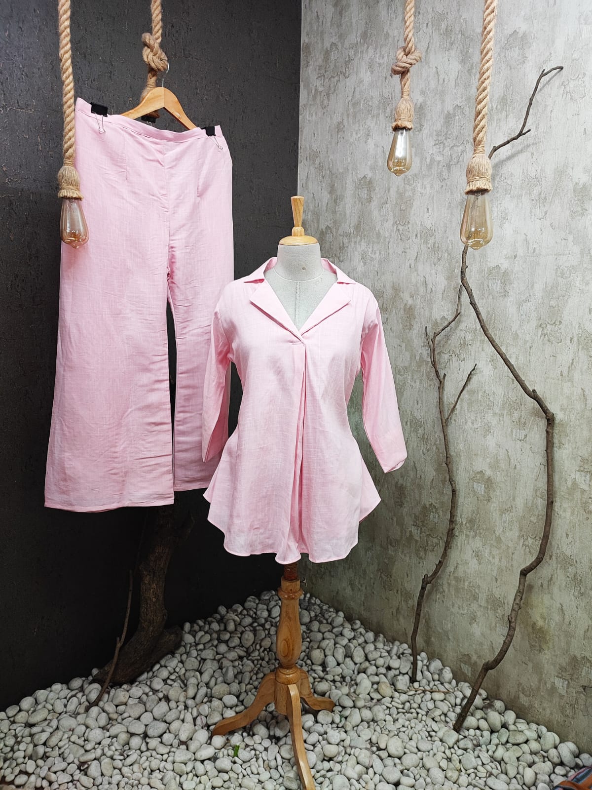 Coat Style Top With Flare Pants Coord Set