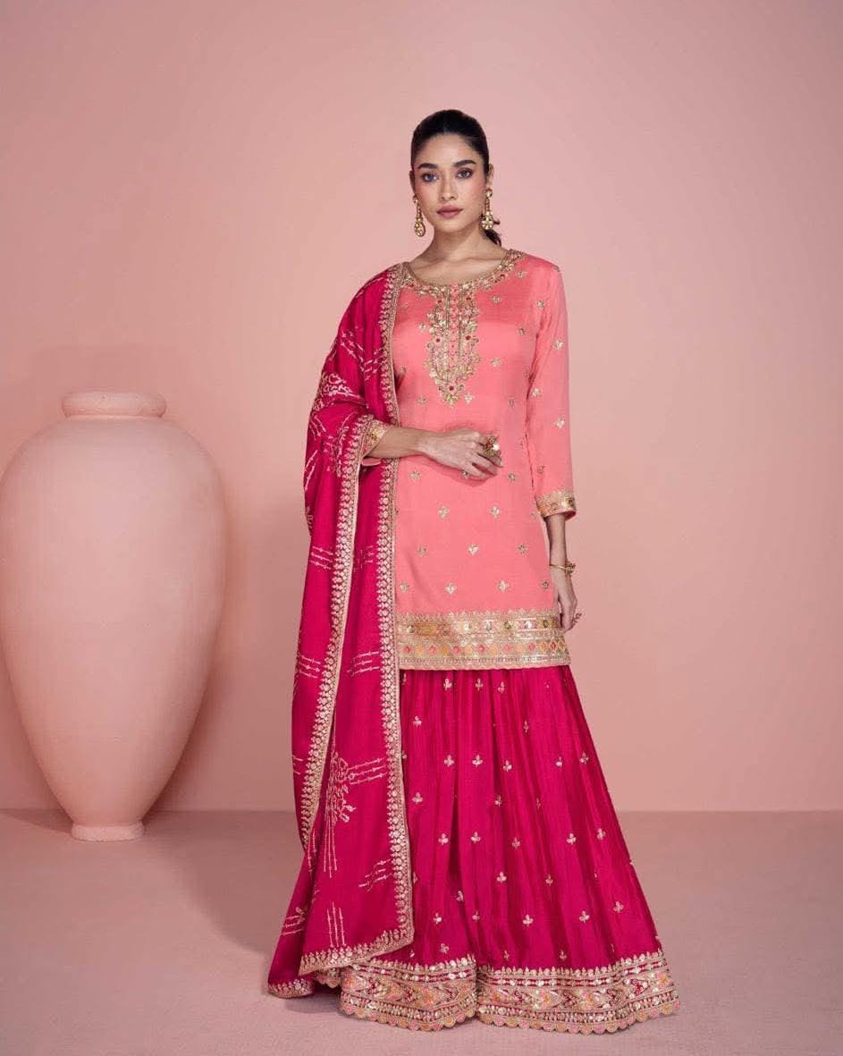 Sharara Style Embroidered Suit